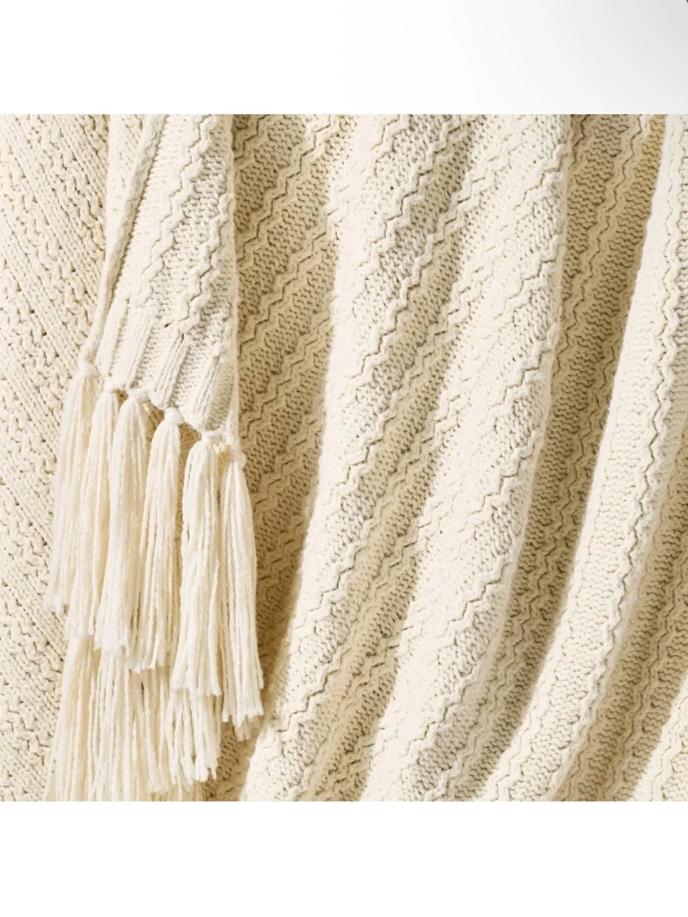 Studio McGee Knit Throw Blanket Cream with Fringe